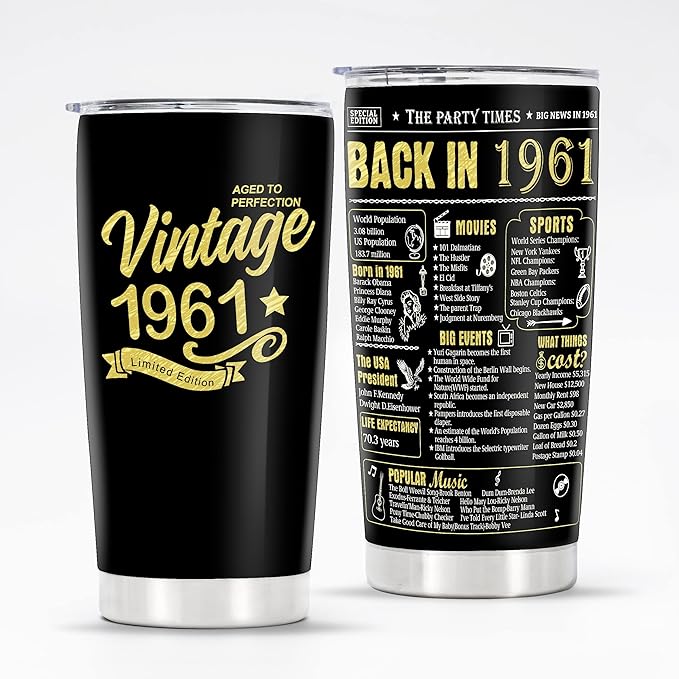 Happy 63th Birthday Tumblers Gifts for Men Women, Back in 1961 Stainless Steel Tumblers Gifts, 1961 63Years Old Birthday Gift For Wife Husband Mom Dad