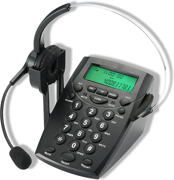 Call Center Headset Telephone with Noise Cancellation Headphone Microphone and Dialpad for House Call Center Office Home, Corded Landline Phone with Headsets, Black, 5001
