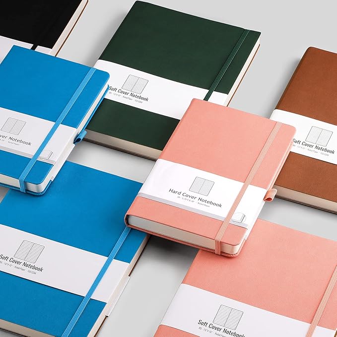 AHGXG College Ruled/Lined Notebook - 320 Numbered Pages B5 Large Notebooks for Work, Thick Journals for Men Women, 100gsm Thick Paper, Faux Leather Softcover, Inner Pocket, 7.6'' X 10''-Blue