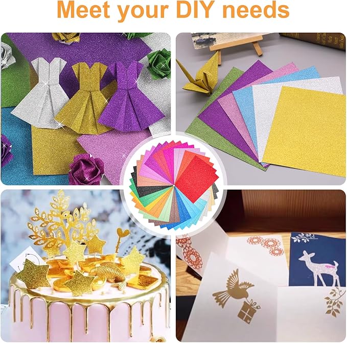 40 Sheets 20 Colors Glitter Cardstock, BetyBedy Cricut Paper Cardstock, No-Shed Sparkly Glitter, A4 Glitter Paper for Arts and Crafts - Card Making, Scrapbooking, DIY Projects