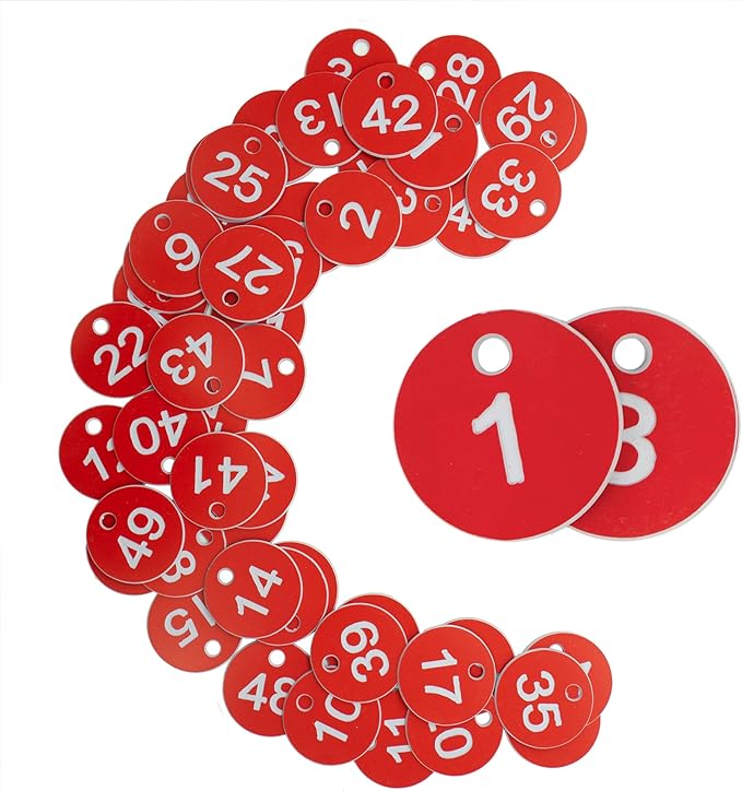 StayMax Plastic ID Number Tags Engraved Tags Key Tags Without Key Rings (201-300, Red)