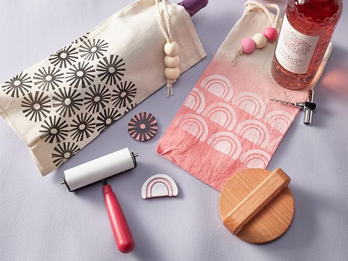 Speedball Block Printing Fabric Starter Kit, 7 Pieces – Includes Ink, Hard Brayer, Lino Handle and Cutters, Speedy-Carve Relief Carving Rubber