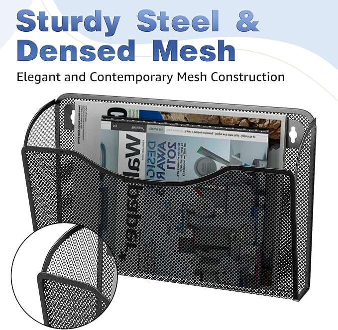 Mesh Hanging Wall File Holders, Vertical Mounted File Holder,Wall Basket Mail Organizer for Office, Home and School (Black 6Pack)