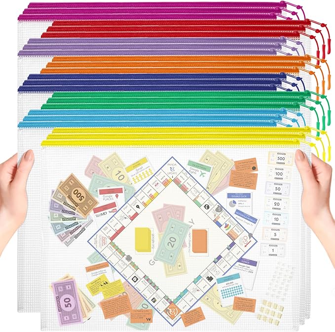 24pcs Mesh Zipper Pouch, Puzzle Storage Bags, A3 17x12 Inches Large Reusable Zipper Pouches for for Classroom Office Supplies Organizing, Extra Large Zipper Bags, Board Game Storage(8 Color)
