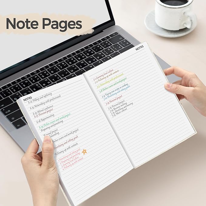 SUNEE 2025 Weekly & Monthly Hardcover Planner 5.5" x 8.3" - 12 Month (January 2025 - December 2025), Small Hardcover Planner, Pocket, Notes, 100 GSM Paper, Beige