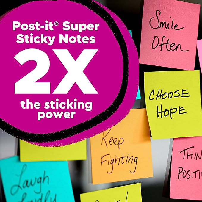 Post-it Super Sticky Lined Notes, 3 Sticky Note Pads, 4 x 6 in., School Supplies for Students, Ideal for Textbooks, Notebooks, Walls and Vertical Surfaces, Supernova Neons Collection