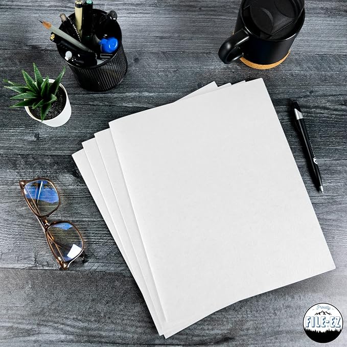FILE-EZ Two-Pocket Folders, White, 25-Pack, Textured Paper, Letter Size (EZ-32510)