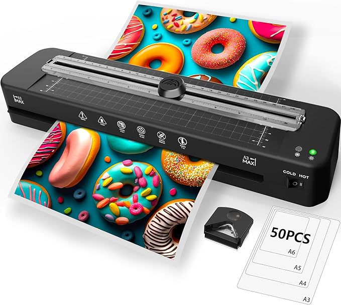 Laminator, 13 Inch Laminator Machine, 11x17 Laminator with 50 Laminating Sheets, Cold & Thermal Laminator Built-in Paper Cutter & Corner Rounder, A3 Laminating Machine for Classroom Home School