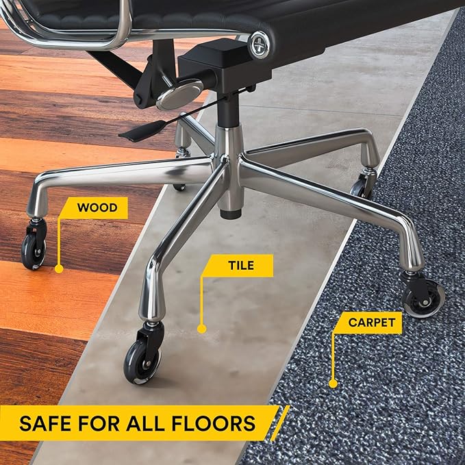 Office Chair Wheels for IKEA Chairs ONLY | Soft Rubber Computer Chair Caster Wheels Protect Your Hardwood Floors Better Than Any Office Chair Mat, Set of 5 Desk Chair Wheels, No Scratching or Marking.