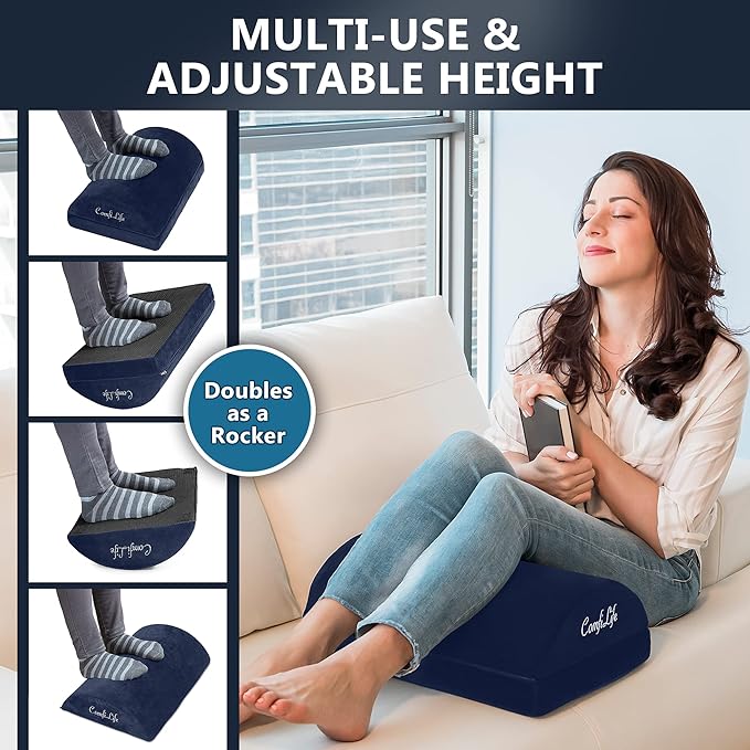 ComfiLife Foot Rest Under Desk for Office Use – Adjustable Height Memory Foam Foot Stool Under Desk for Office Chair & Gaming Chair – Ergonomic Under Desk Foot Rest for Back & Hip Pain Relief (Navy)