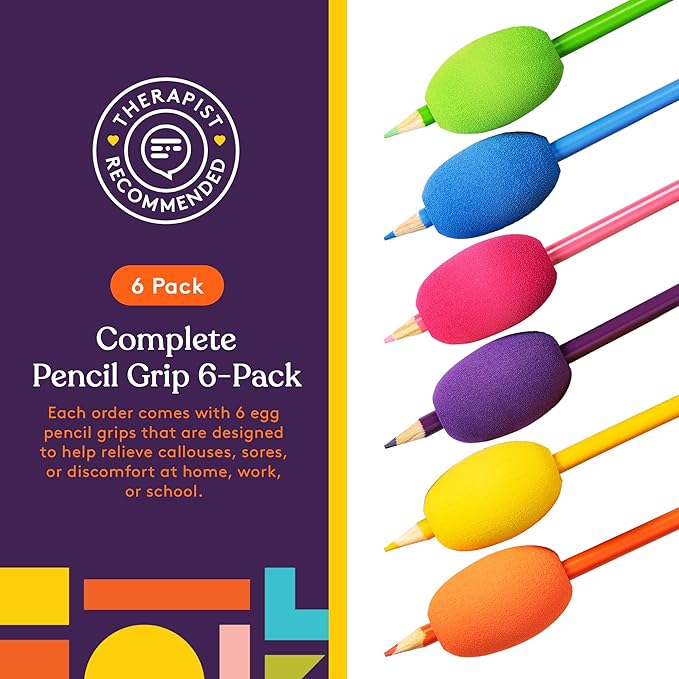 Special Supplies Egg Pen-Pencil Grips for Kids and Adults Colorful, Cushioned Holders for Handwriting, Drawing, Coloring - Ergonomic Right or Left-Handed Use - Reusable (6-Pack)