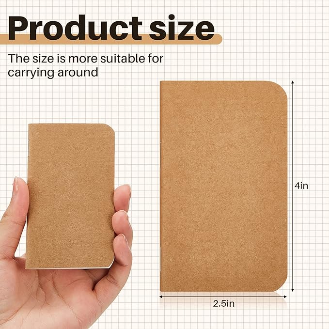 Outus 36 Pcs Pocket Notebook Mini Journal 2.5" x 4" Kraft Paper Mini Notepad Bulk Softcover Pocket Notepad Memo Diary Subject Notebooks for Student Traveler School(Brown)