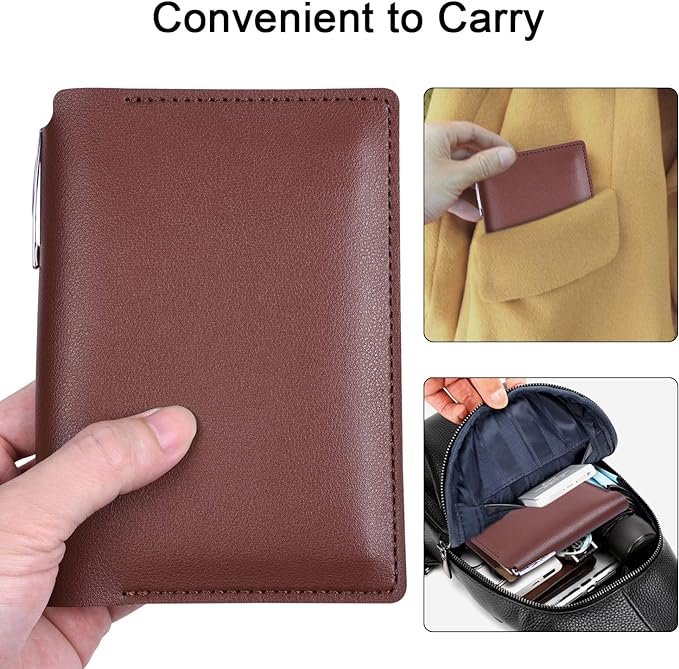 Wisdompro Journal Cover, 2 Pack PU Leather Notebook Cover for Field Notes,or other 3.5" x 5.5" Pocket Notebooks - Brown