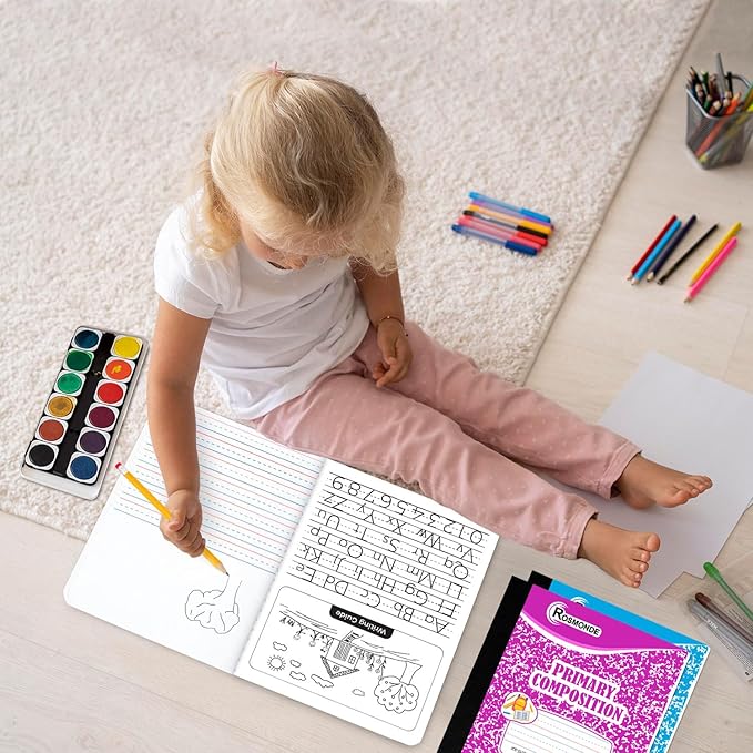 Composition Notebooks Primary Ruled, 12 Pack, 200 Pages (100 Sheets), Draw and Write Journal, Primary Composition Notebook for Kids, Grades K-2 School Supplies, Hard Cover, Assorted Colors