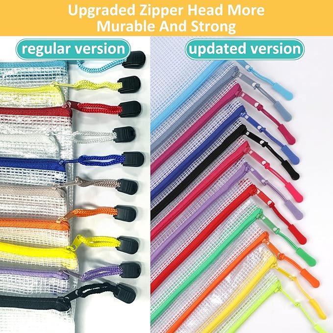 12pcs Mesh Zipper Pouch Bags, Extra Large A3 Puzzle Bag for Organizing, 12 Colors, 12 Packs, Classroom Must Have Storage Bag, File Bags for School, Board Games and Office Supplies