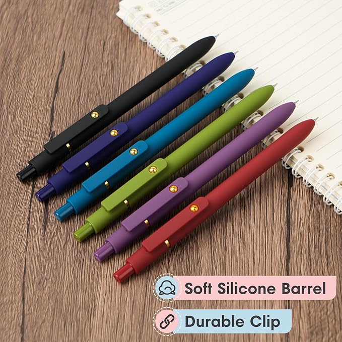 Ddaowanx Colorful Gel Pens, 0.5mm Fine Point Retractable,Multi Colored Pens for Journaling and Sketching, Teacher Must Haves,Teacher School Supplies, Gifts for Women (6Pcs-Vintage Colors)
