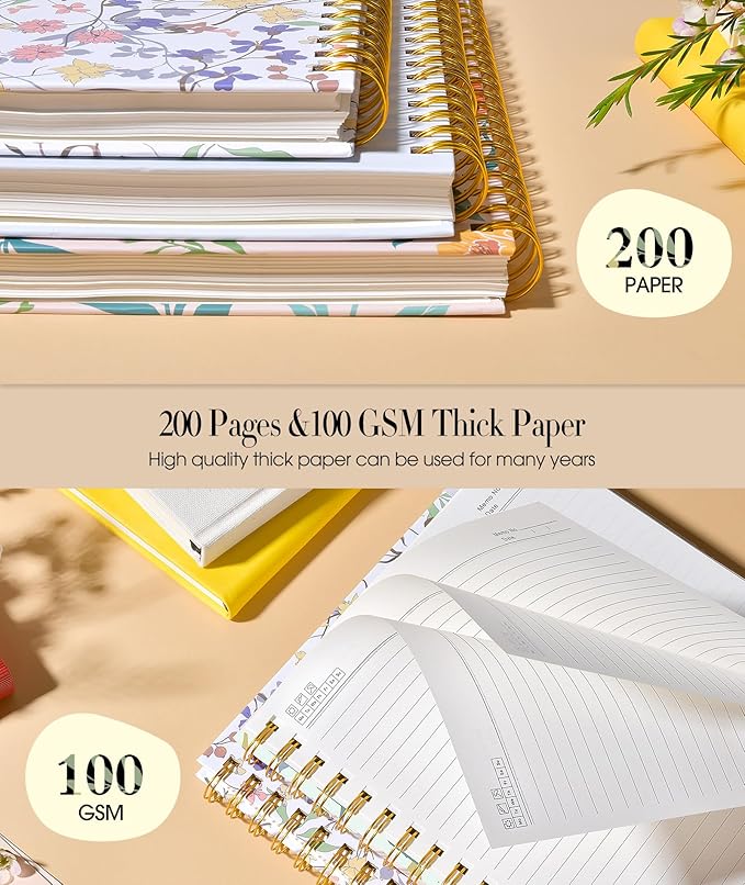 Aesthetic Spiral Notebook Journal for Women, 200 Pages Lined Notebooks 8.5” x 11”, A4 Large Hardcover Spiral Journals with 100 GSM Thick Paper, Cute College Ruled Notebook for Writing Work School