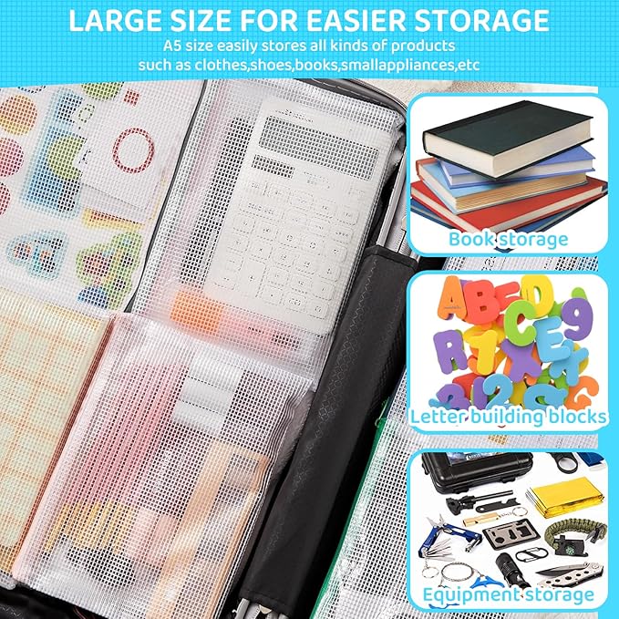 24pcs Mesh Zipper Pouch Bags, A5 9.4 x 6.9 Inches Reusable Zipper Bags Puzzle Storage Organizer Black Multipurpose for Travel Board Games Toys Office Supplies and Classroom Organization