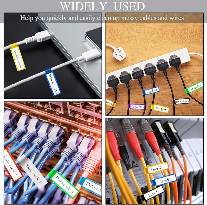 300 PCS Cable Labels,10 Colors Waterproof Cable Tags Wire Labels for Cable Management,Color Border Cord Labels Can Write On,Self Adhesive Wire Labels