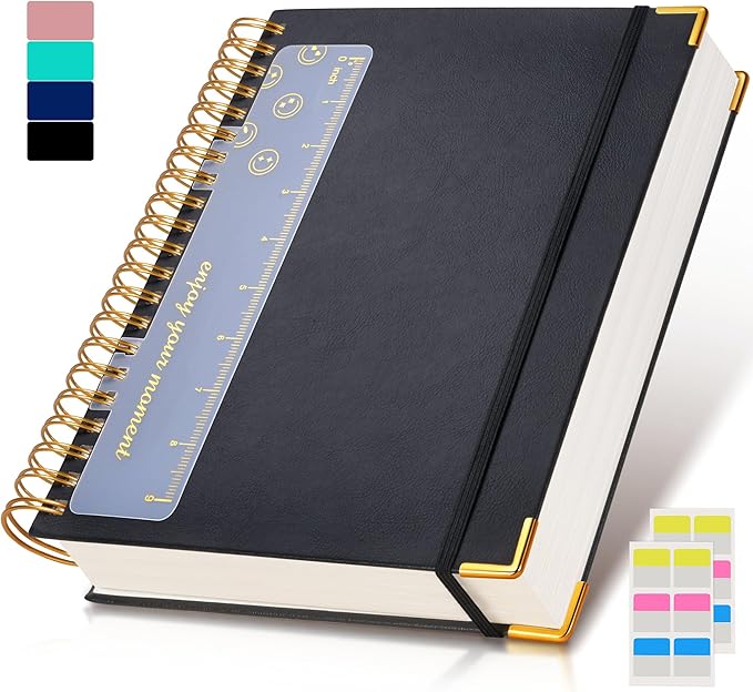 Spiral Notebook Journal 8.5” x 11”, 300 Pages Hardcover Leather Lined Journals for Women Men, A4 Large College Ruled Notebooks with 100 GSM Thick Paper, Spiral Journal for Writing Work School, Black