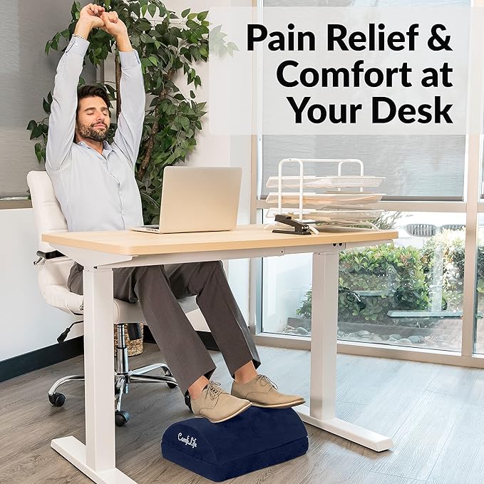ComfiLife Foot Rest Under Desk for Office Use – Adjustable Height Memory Foam Foot Stool Under Desk for Office Chair & Gaming Chair – Ergonomic Under Desk Foot Rest for Back & Hip Pain Relief (Navy)