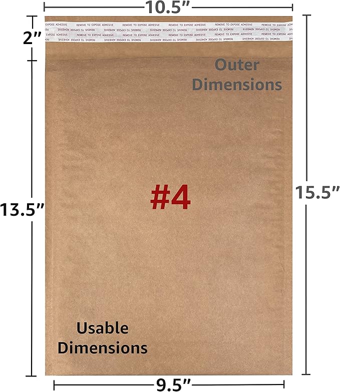 Honeycomb paper padded envelope sealable mailers (50, #4-9.5" x 13.5")