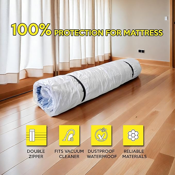 Vacuum Mattress Bag for moving, Vacuum Sealed Bags for Mattress Storage, Mattress Compression Bag, Foam and Latex Mattress Vacuum Bag with Straps(KING. CAL-KING)