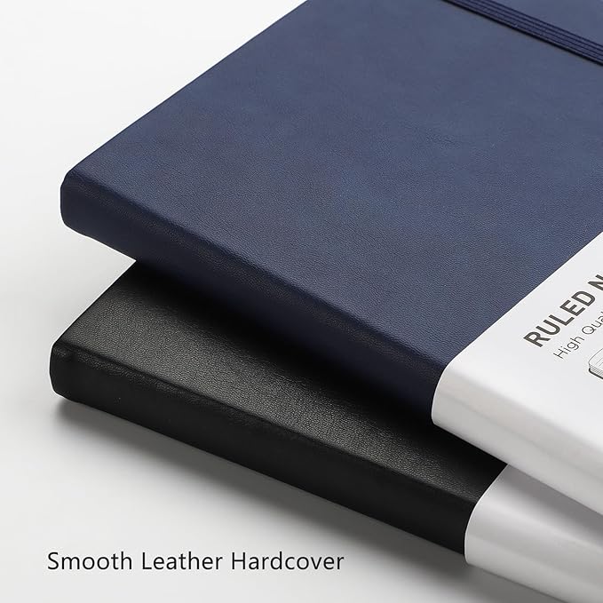 RETTACY Journaling Notebooks, A5 Lined Journal Notebook with 192 Numbered Pages, 5.7'' × 8.3'' Medium Size, for Writing, Work, Office, Leather Hardcover, 100 GSM Thick Paper (Navy Blue)