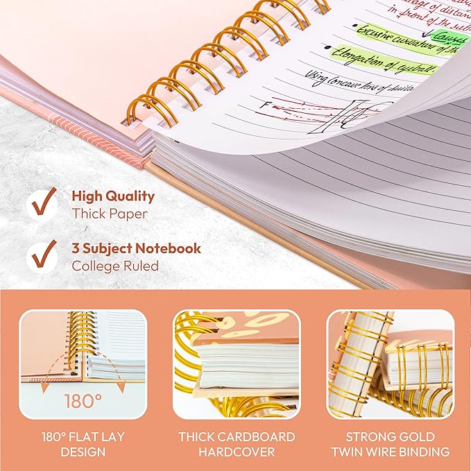Hardcover Spiral Journal, 10.25" x 7.25", 300 Pages Large College Ruled Notebook for Women, Ideal for Writing, Journaling, Note-Taking, Work, School