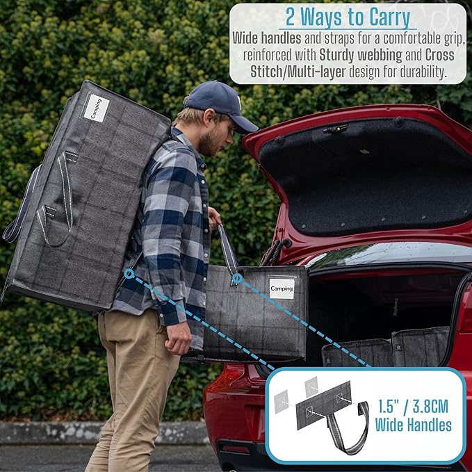 VENO 4 Pack Moving Bags w/Backpack Straps, Moving Boxes & Storage Bins Alternative, Packing Supplies, Camping Accessories Totes for Storage, Dorm Room Essentials Storage Bags (Windowpane, 4 Pack)