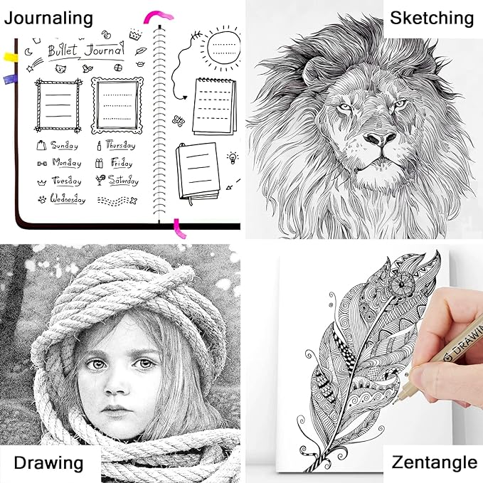 Muchcute Micro Fineliner Drawing Art Pens: 20 Set (12 Colors & 8 Black) Extra Fine Line Waterproof Ink Artist Supplies Archival Inking Ultra Thin Markers Sketch Sketching Watercolor Zentangle Stuff