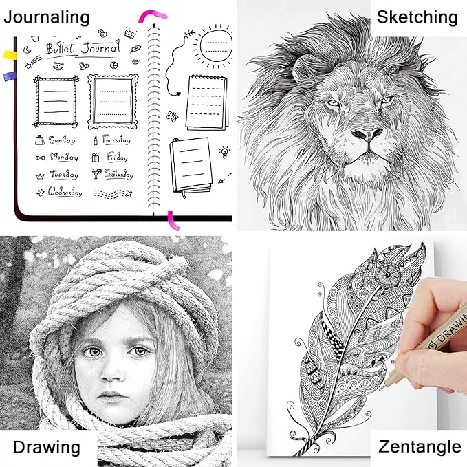 Muchcute Micro Fineliner Drawing Art Pens: 16 Black Fine Line Waterproof Ink Set Artist Supplies Archival Inking Markers Liner Professional Sketch Outline Anime Sketching Watercolor Zentangle Stuff