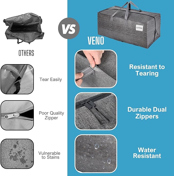 VENO 8 Pack Moving Bags w/Backpack Straps, Moving Boxes & Storage Bins Alternative, Packing Supplies, Camping Accessories Totes for Storage, Dorm Room Essentials Storage Bags (Gray, 8 Pack)