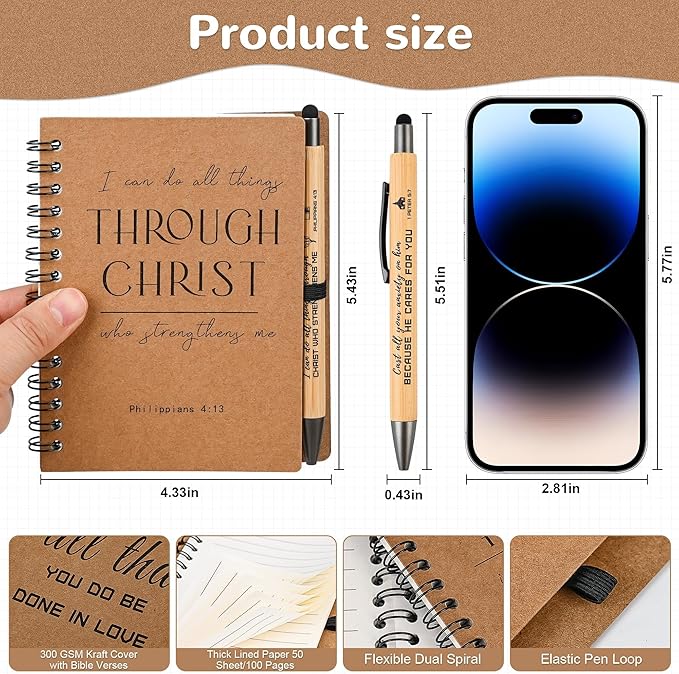 INSADA 10 Sets of Christian Gifts Spiral Notebooks Bulk Journals with Christian Pens Prayer Journal Christian Journal for Teachers Students Friends Colleagues and Family Christmas Gifts