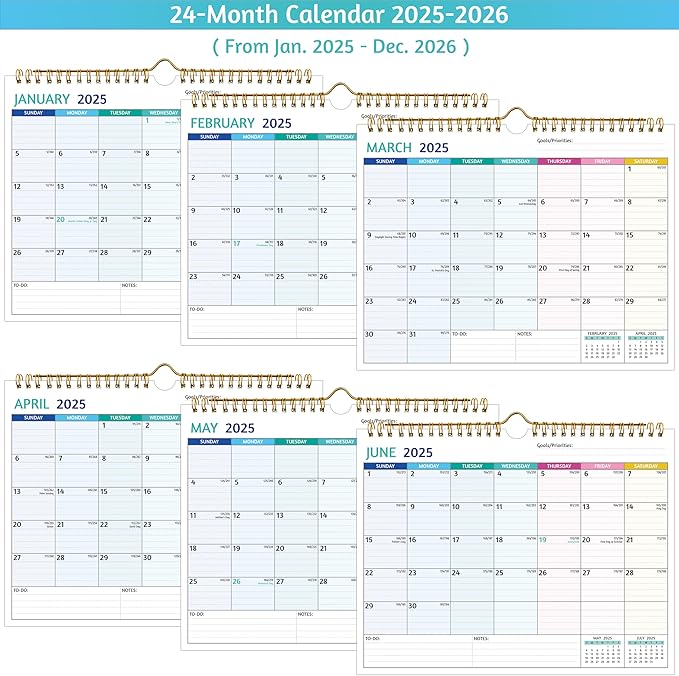 Wall Calendar 2025-2026 β 2 Year Calendar 2025-2026, 11 x 8.5 In, Jan 2025 - Dec 2026, 2025 Calendar 24 Months, Small Monthly Calendar 2025, with Ruled Blocks, Thick Paper, Holidays, To-dos οΌ Notes