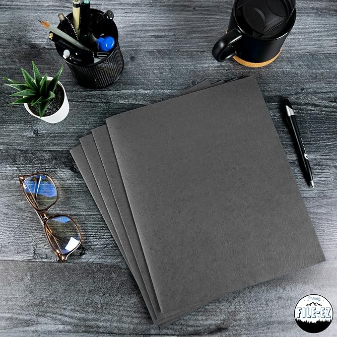 FILE-EZ Two-Pocket Folders, Dark Gray Color, 25-Pack, Textured Paper, Matte Finish, Letter Sheet Size (EZ-32531)