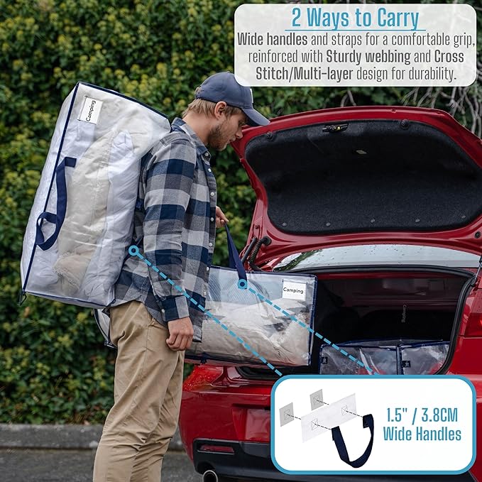 VENO 4 Pack Moving Bags w/Backpack Straps, Moving Boxes & Storage Bins Alternative, Packing Supplies, Camping Accessories Totes for Storage, Dorm Room Essentials Storage Bags (Clear, 4 Pack)