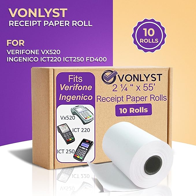Thermal Paper Roll 2 1/4 X 55 for Verifone Vx520 Ingenico ICT220 ICT250 FD400 (10 rolls)