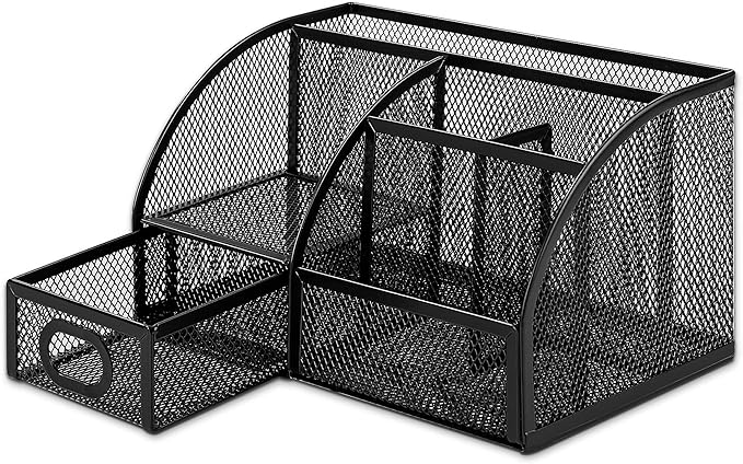 Amazon Basics Mesh Pen Holder and Organizer, Black, 9.1" x 5.9" x 5.5''