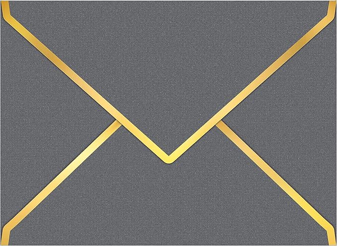 60 Pack Gold Envelopes 5x7 Silver Gray, 250G Pearled Cardstock A7 Envelopes for Invitations Business Mailing Envelope with Gold Foil Border, A6 4x6 Envelopes for Wedding Baby Shower Cards