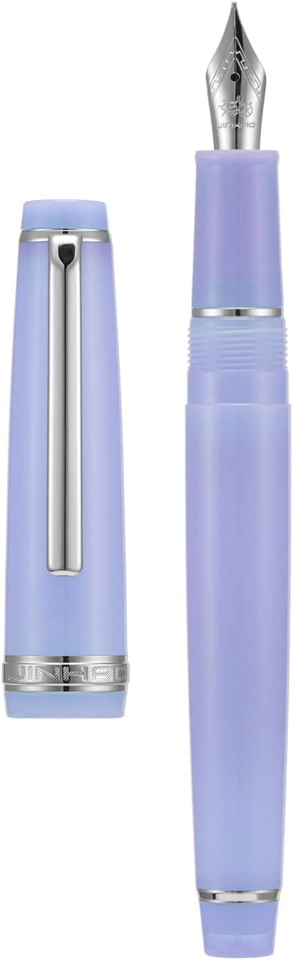 Jinhao 82 Acrylic Fountain Pen, Iridium Extra Fine Nib with Ink Converter, Transparent Purple Classic Design Smooth Writing Pen (Silver Trim)