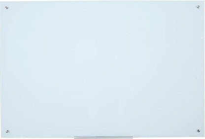 Glass Whiteboard Frameless Tempered Glass Dry Erase Board with Marker Tray for Interactive Office, Wall Mounted Frosted Glass Whiteboard, White, 60" x 40"