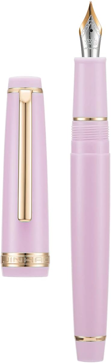 Jinhao 82 Pink Acrylic Fountain Pen, Iridium Fine Nib Classic Design Smooth Writing Pen with Ink Converter (Gold Trim)