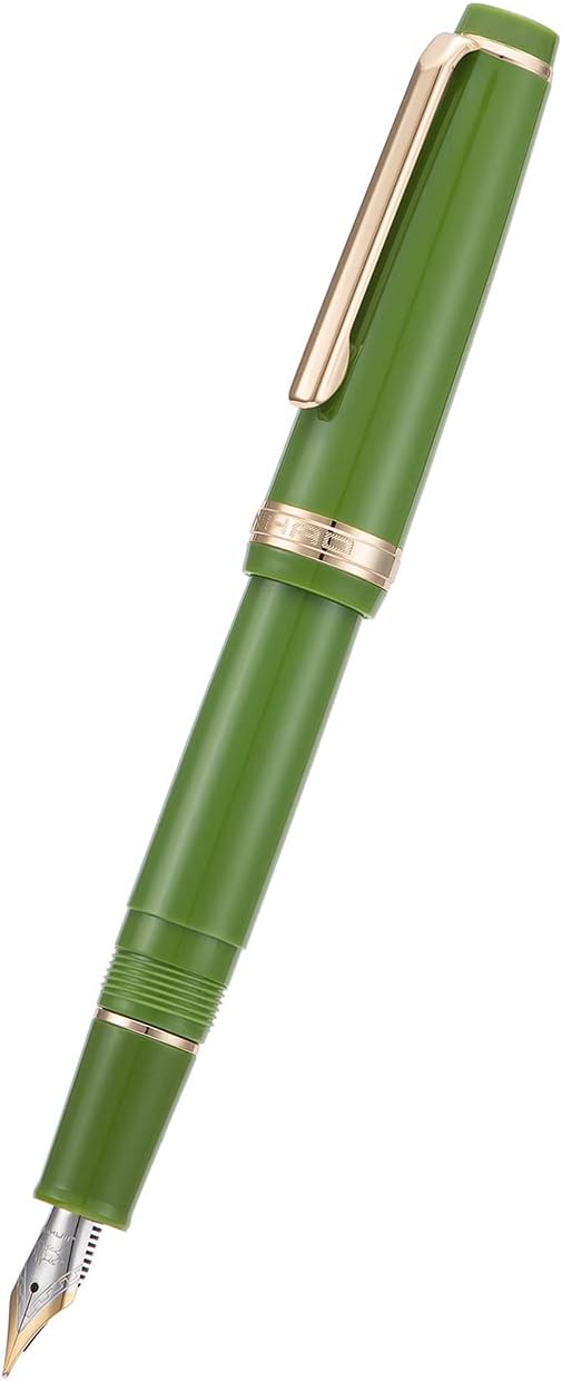 Jinhao 82 Avocado Green Acrylic Fountain Pen, Iridium Medium Nib Classic Design Smooth Writing Pen with Ink Converter (Gold Trim)