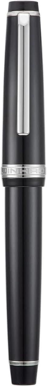 Jinhao 82 Black Acrylic Fountain Pen, Iridium Medium Nib Classic Design Smooth Writing Pen with Ink Converter (Silver Trim)