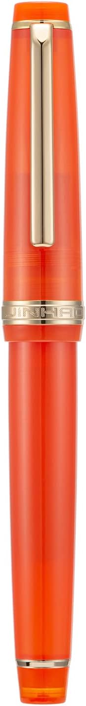 Jinhao 82 Acrylic Fountain Pen, Iridium Fine Nib with Ink Converter, Transparent Light Red Classic Design Smooth Writing Pen (Gold Trim)