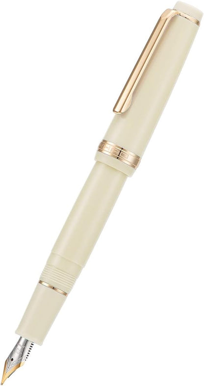 Jinhao 82 Ivory White Acrylic Fountain Pen, Iridium Medium Nib Classic Design Smooth Writing Pen with Ink Converter (Gold Trim)