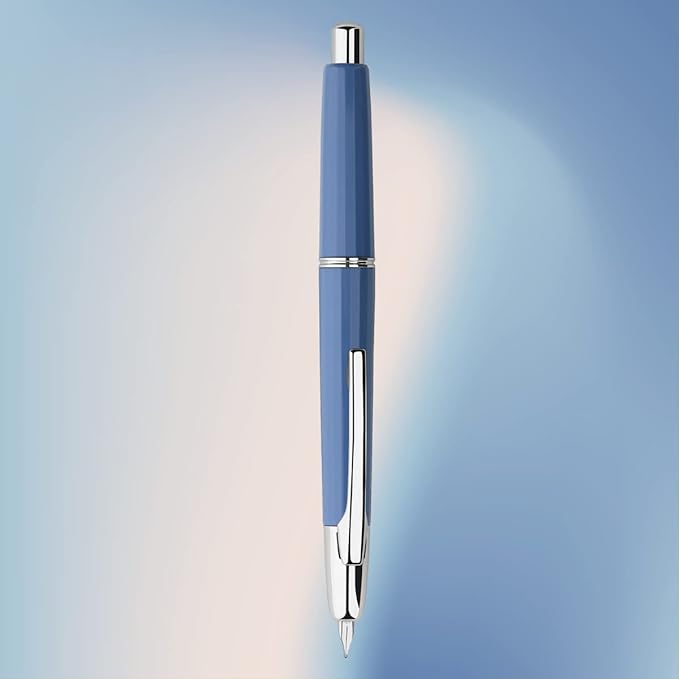 Majohn A2 Press Fountain Pen Extra Fine Nib with Box, Retractable Blue Resin Ink Pen with Converter Writing Pen Set (Silver Clip Version）