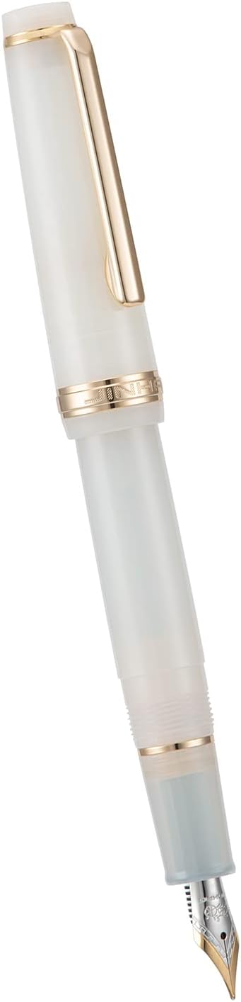 Jinhao 82 Acrylic Fountain Pen, Iridium Fine Nib with Ink Converter, Transparent Ivory White Classic Design Smooth Writing Pen (Gold Trim)