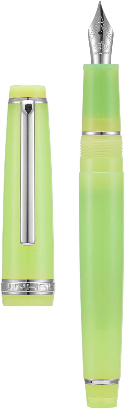 Jinhao 82 Acrylic Fountain Pen, Iridium Extra Fine Nib with Ink Converter, Transparent Green Classic Design Smooth Writing Pen (Silver Trim)